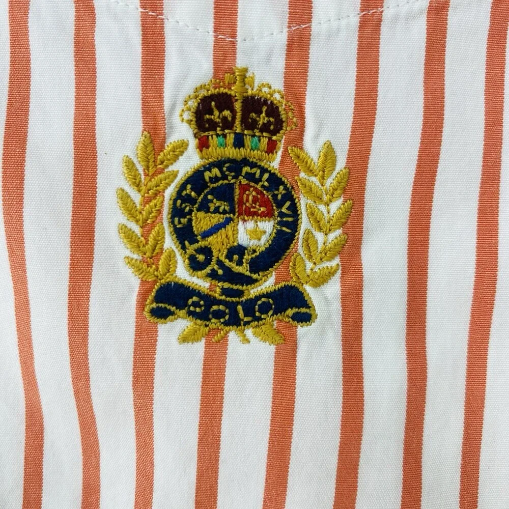 Vintage Polo Ralph Lauren Short Sleeve Red Pinstripe Button Up XL Crown Crest